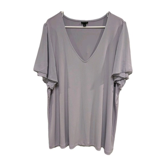 Torrid V-Neck Blouse Womens 3X Chiffon Short Flutter Sleeve Flowy Gray Plus Size - Picture 1 of 7